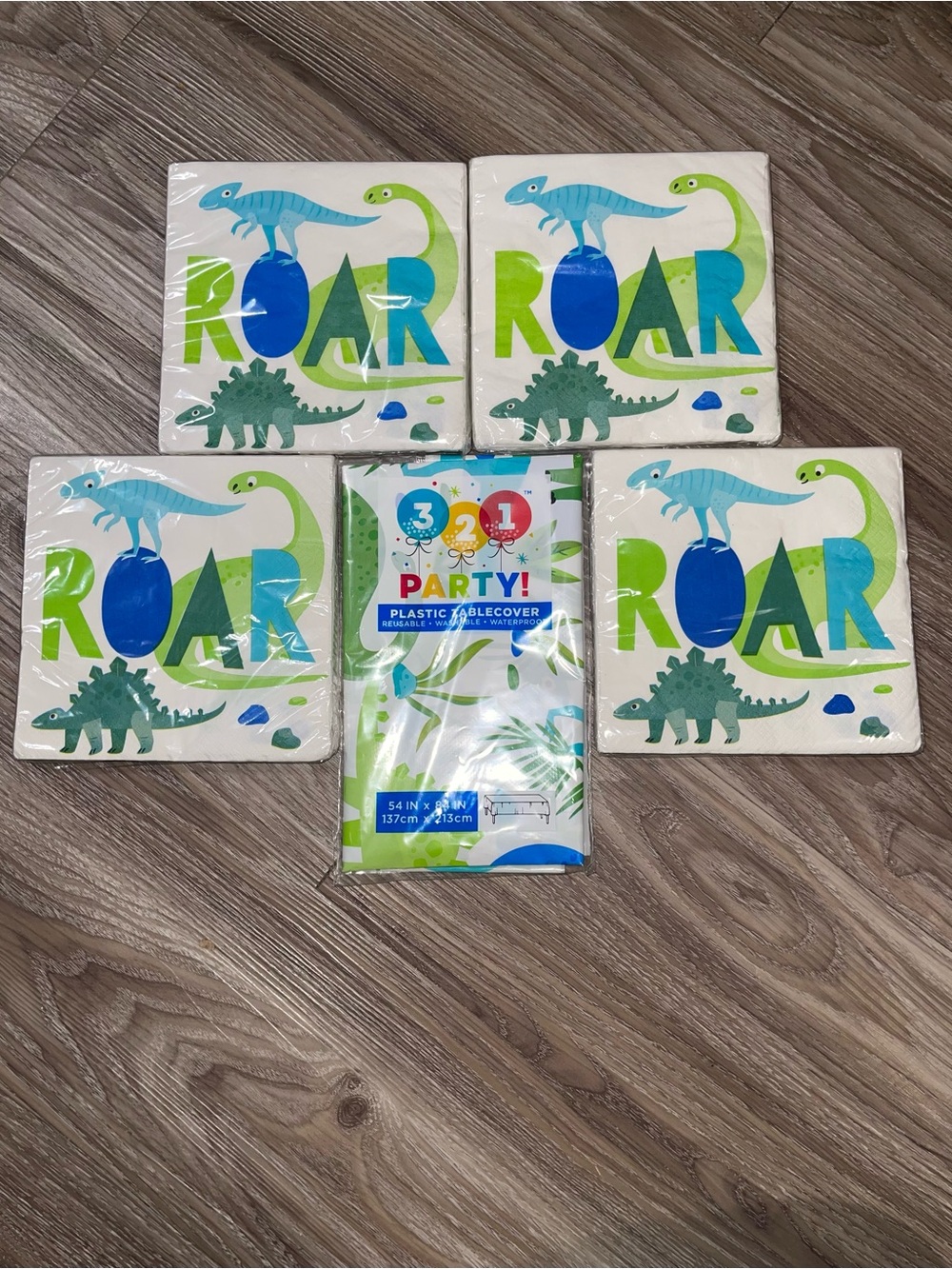 Roar Dinosaur Napkin & Tablecover Set - Blue & Green